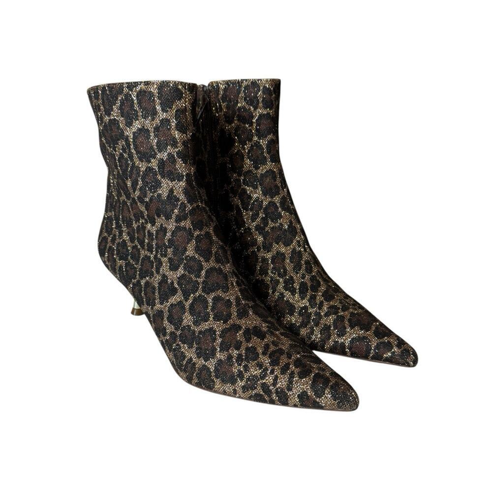 Betsey Johnson NEW Atlass Leopard Sparkly Kitten Heel Booties Size 10